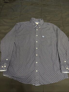 Panhandle Rough Stock Men's Navy Patterned Button-Down Shirt